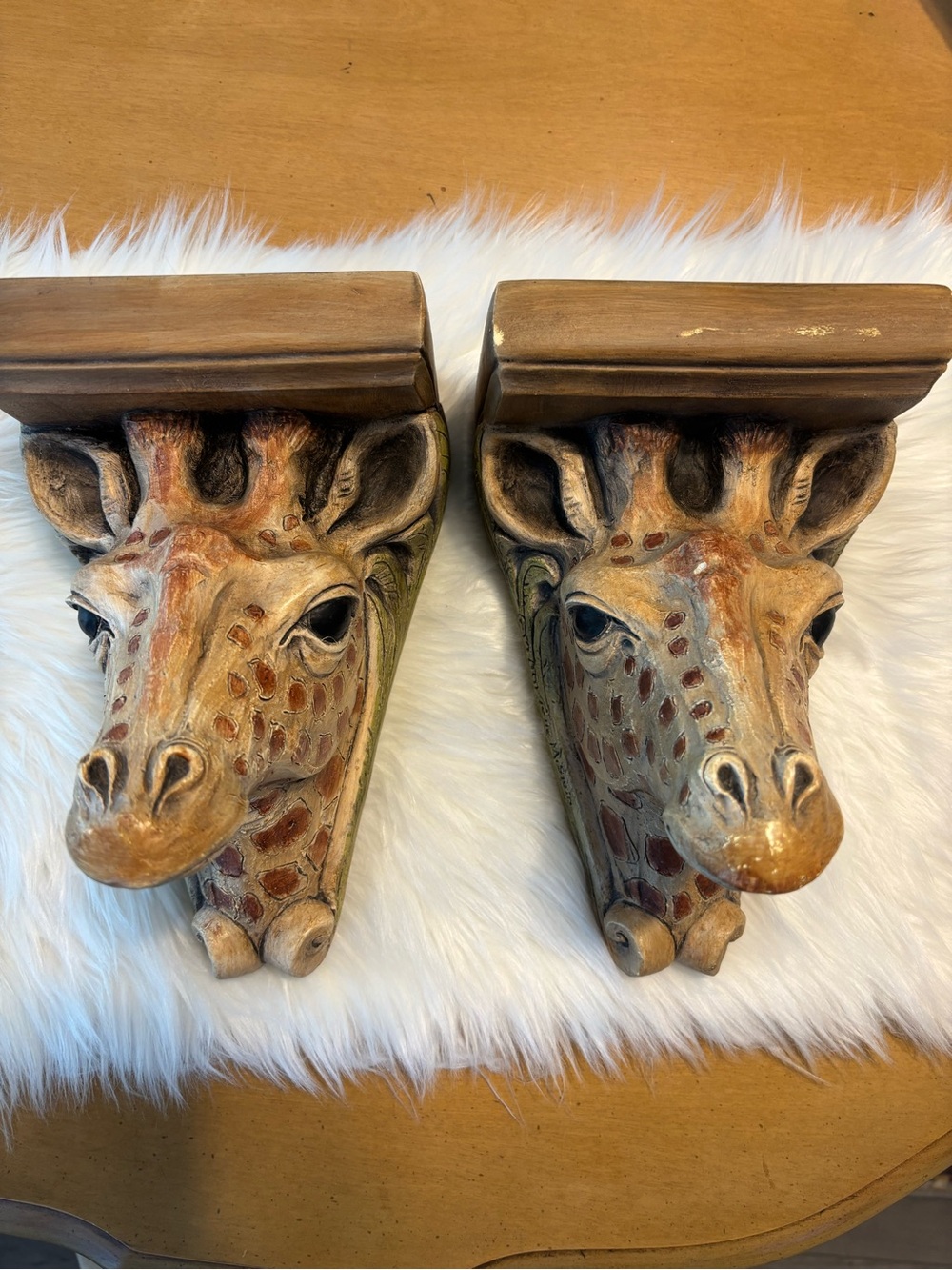 Hand-Painted Giraffe Display Shelf Brackets in Tan and Brown - Set of 2